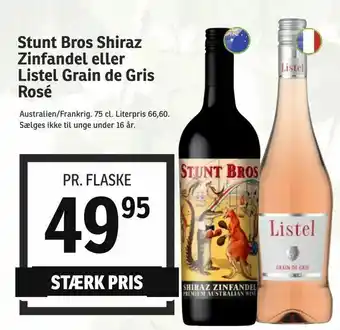 SPAR Stunt Bros Shiraz Zinfandel eller Listel Grain de Gris Rosé tilbud