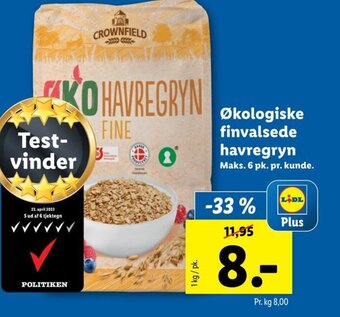 Lidl Økologiske finvalsede havregryn tilbud