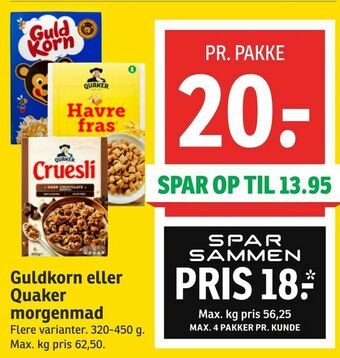 SPAR Guldkorn eller Quaker morgenmad tilbud