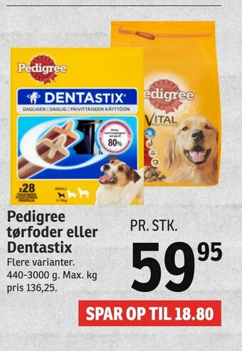 SPAR Pedigree tørfoder eller Dentastix tilbud