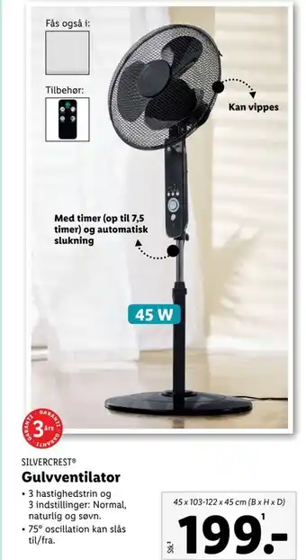 Lidl SILVERCRESTⓇ Gulvventilator tilbud