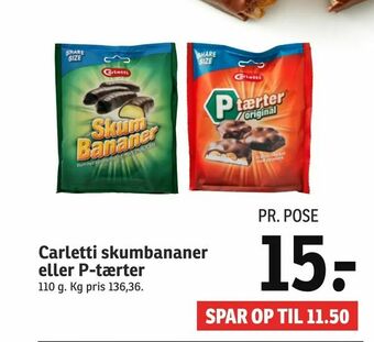 SPAR Carletti skumbananer eller P-tærter tilbud