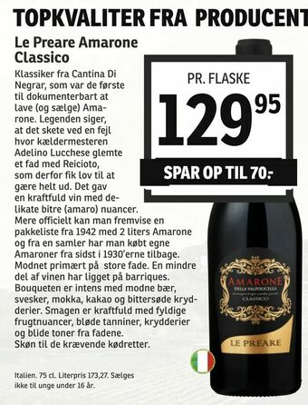 SPAR Le Preare Amarone Classico tilbud