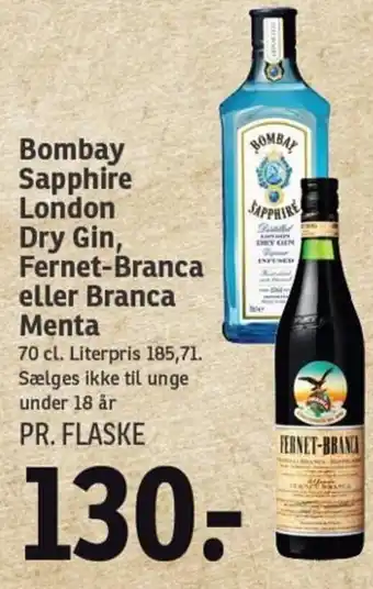 SPAR Bombay Sapphire London Dry Gin, Fernet-Branca eller Branca Menta tilbud
