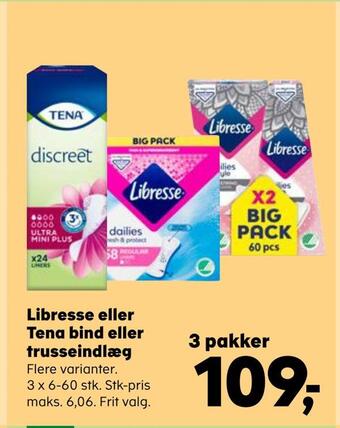 Kvickly Libresse eller tena bind eller trusseindlæg tilbud