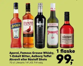SuperBrugsen Aperol, famous grouse whisky, 1-enkelt bitter, aalborg taffel akvavit eller råstoff shots tilbud