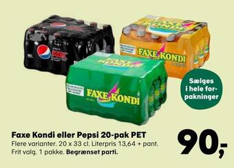Kvickly Faxe kondi eller pepsi 20-pak pet tilbud