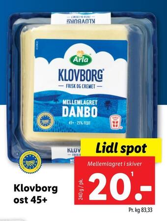 Lidl Klovborg ost 45+ tilbud