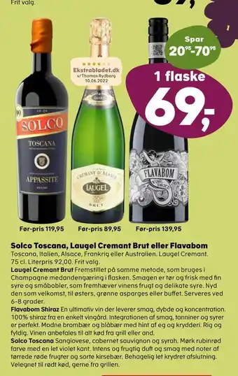SuperBrugsen Solco toscana, laugel cremant brut eller flavabom tilbud