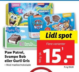 Lidl Paw patrol, svampe bob eller gurli gris tilbud