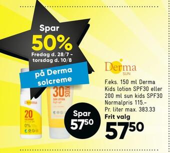 Bilka Spar 50% på derma solcreme tilbud