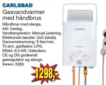 Carlsbad gasvandvarmer med håndbrus