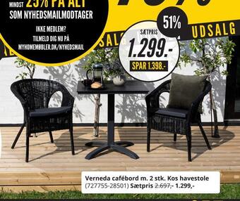 Verneda cafébord m. 2 stk. kos havestole