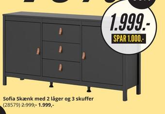 My Home Sofia skænk med 2 låger og 3 skuffer tilbud