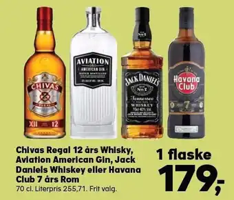 Kvickly Chivas regal 12 års whisky, aviation american gin, jack daniels whisky eller havana club 7 års rom tilbud