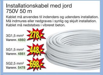 Harald Nyborg Installationskabel med jord 750v 50 m tilbud