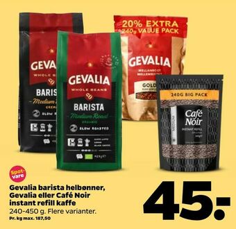 Netto Gevalia barista helbønner, Gevalia eller Café Noir instant refill kaffe tilbud