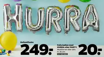 Netto Folie ballon med HURRA eller PARTY tilbud