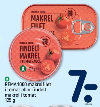 REMA 1000 REMA 1000 makrelfilet i tomat eller findelt makrel i tomat 125 g tilbud