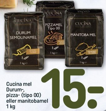 REMA 1000 Cucina mel Durum-, pizza- (tipo 00) eller manitobamel 1 kg tilbud