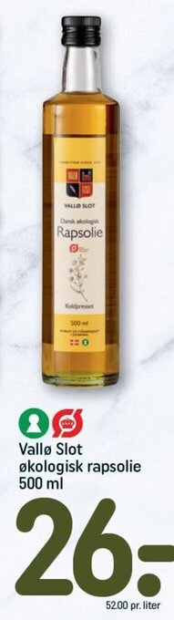 REMA 1000 Vallø Slot økologisk rapsolie 500 ml tilbud