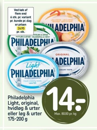 REMA 1000 Philadelphia Light, original, hvidløg & urter eller løg & urter 175-200 g tilbud