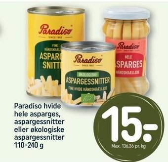 Paradiso hvide hele asparges, aspargessnitter eller økologiske aspargessnitter 110-240 g