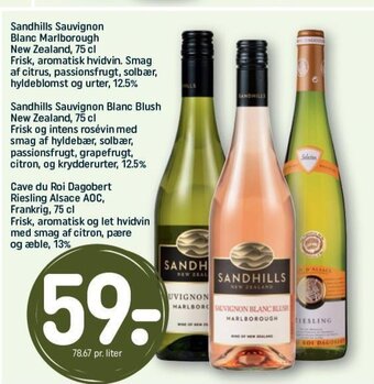 REMA 1000 Sandhills Sauvignon Blanc Marlborough New Zealand, 75 cl, Sandhills Sauvignon Blanc Blush ,75 cl Cave du Roi Dagobert 75 cl tilbud