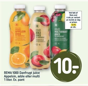 REMA 1000 REMA 1000 Danfrugt juice Appelsin, æble eller multi 1 liter. Ex. pant tilbud