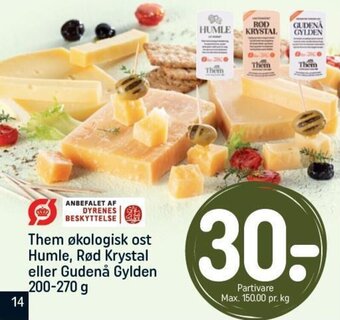 Them økologisk ost Humle, Rød Krystal eller Gudenå Gylden 200-270 g