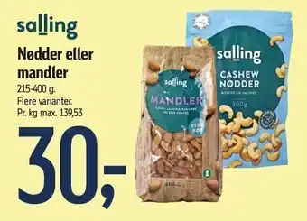 Føtex Salling nødder eller mandler 215-400 g tilbud