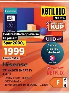 Power Hisense 43 4k hdr smart tv tilbud