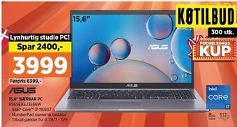 Power Asus 15,6 bærbar pc tilbud