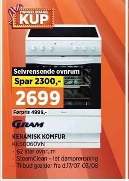 Power Gram keramisk komfur tilbud