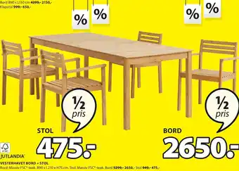 JYSK VESTERHAVET BORD + STOL tilbud