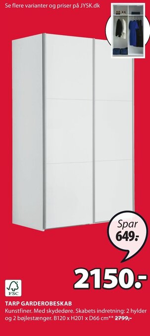 JYSK TARP GARDEROBESKAB tilbud