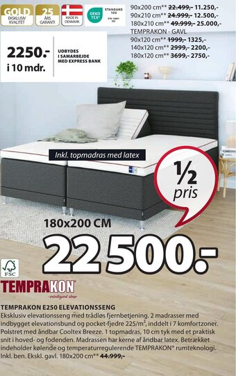 JYSK TEMPRAKON E250 ELEVATIONSSENG tilbud
