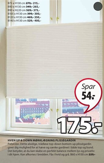 JYSK HVEN UP & DOWN MØRKLÆGNING PLISSÉGARDIN tilbud