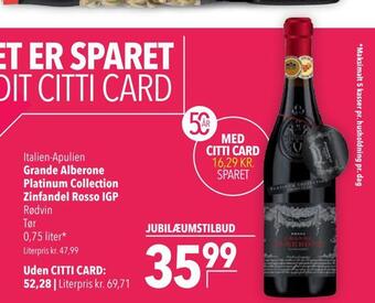Citti Grande alberone platinum collection zinfandel rosso igp tilbud