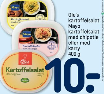REMA 1000 Ole's kartoffelsalat, Mayo kartoffelsalat med chipotle eller med karry 400 g tilbud