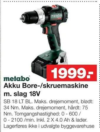 Bauhaus Akku Bore-/skruemaskine m. slag 18V tilbud