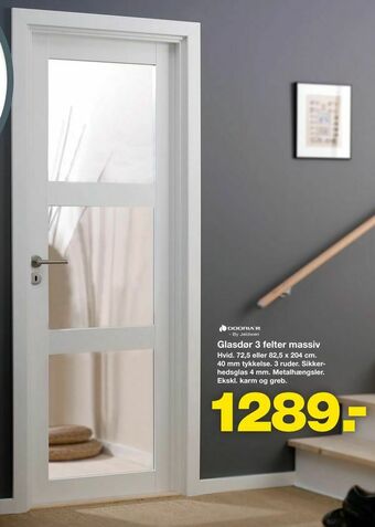Bauhaus Glasdør 3 felter massiv tilbud