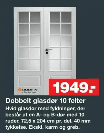 Bauhaus Dobbelt glasdør 10 felter tilbud
