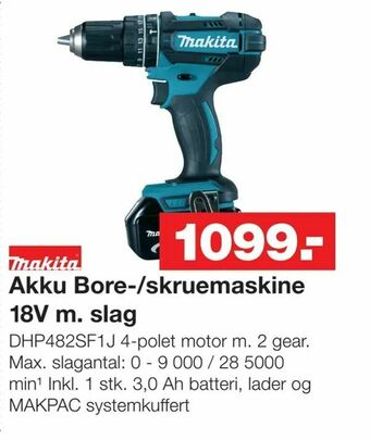 Bauhaus Akku Bore-/skruemaskine 18V m. slag tilbud