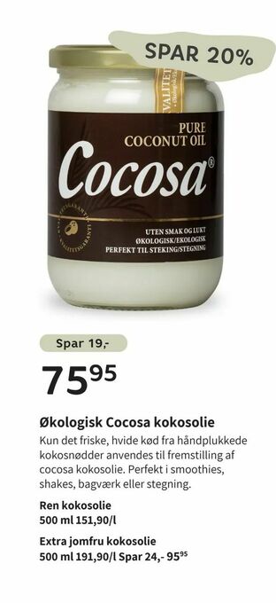 Helsam Økologisk Cocosa kokosolie tilbud