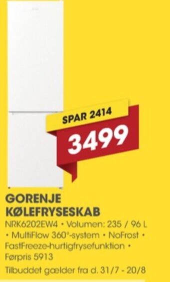 Punkt1 Gorenje køle/fryseskab tilbud
