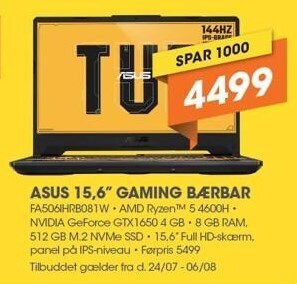 Expert Asus 15,6 gaming bærbar tilbud