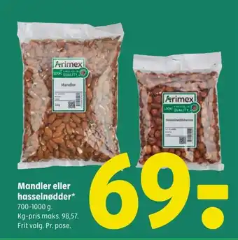 Mandler eller hasselnødder* 700-1000 g.