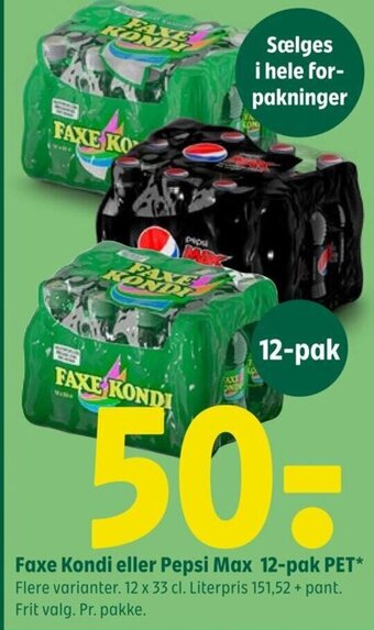 Coop 365 Faxe Kondi eller Pepsi Max 12-pak PET* tilbud