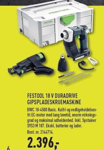 Johannes Fog FESTOOL 18 V DURADRIVE GIPSPLADESKRUEMASKINE tilbud